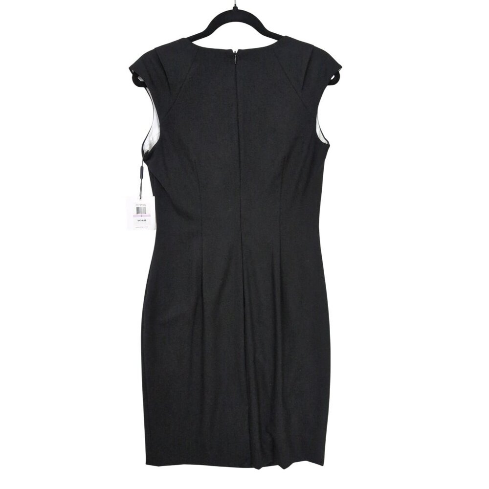 Calvin Klein Sheath Dress Womens 6 Black Cap Sleeve Cut Out Neck LBD Career Date - Picture 3 of 13